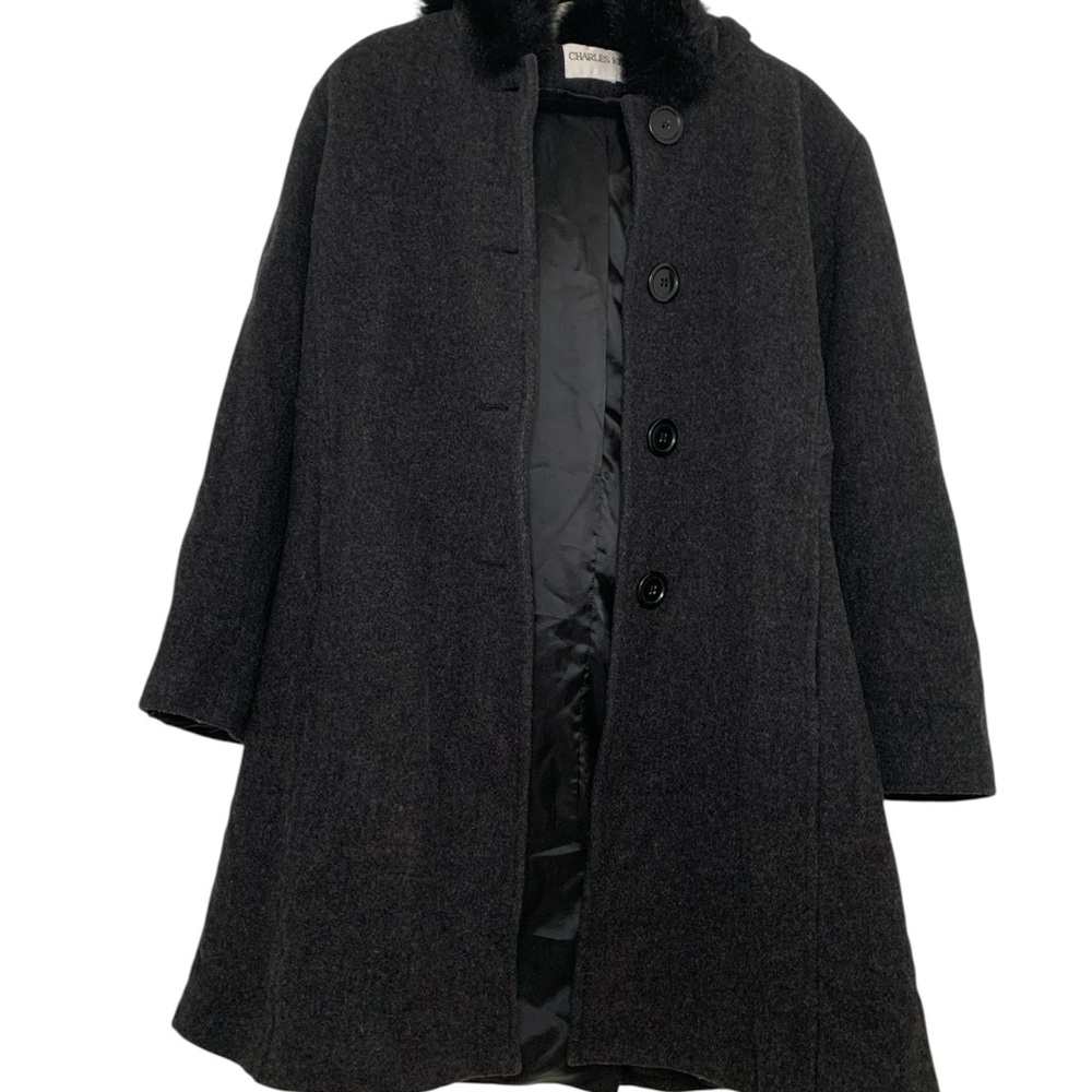 Charles Klein Dark Gray Pea Coat with Faux Fur Hoodie Size Large Great Condition